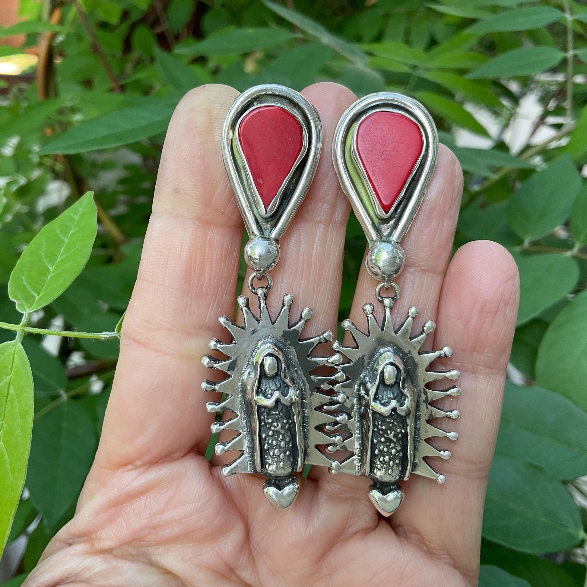Sterling Silver madonna coral statement earrings Colors Of Etnika
