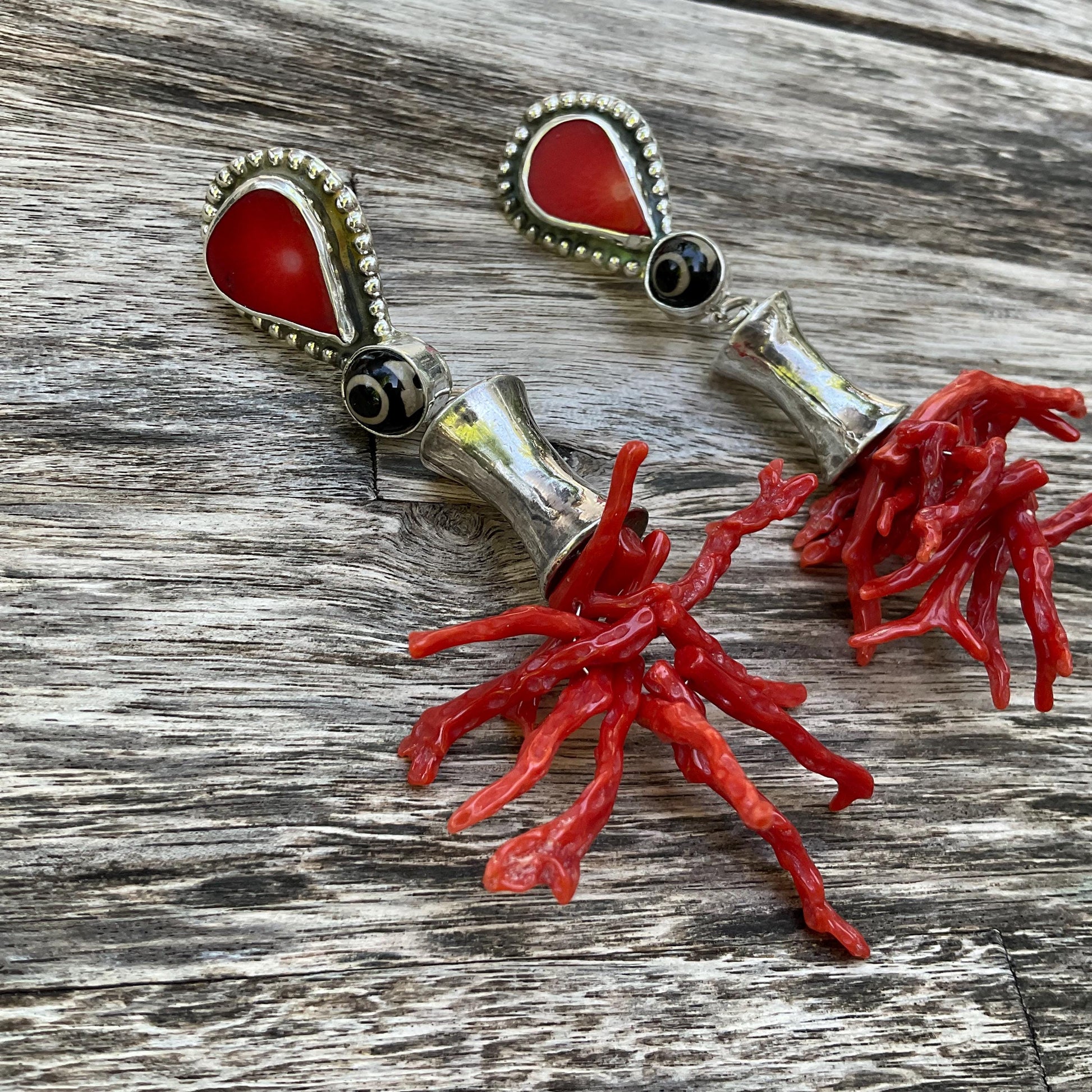 Sterling Silver etnika statement coral long earrings Colors Of Etnika