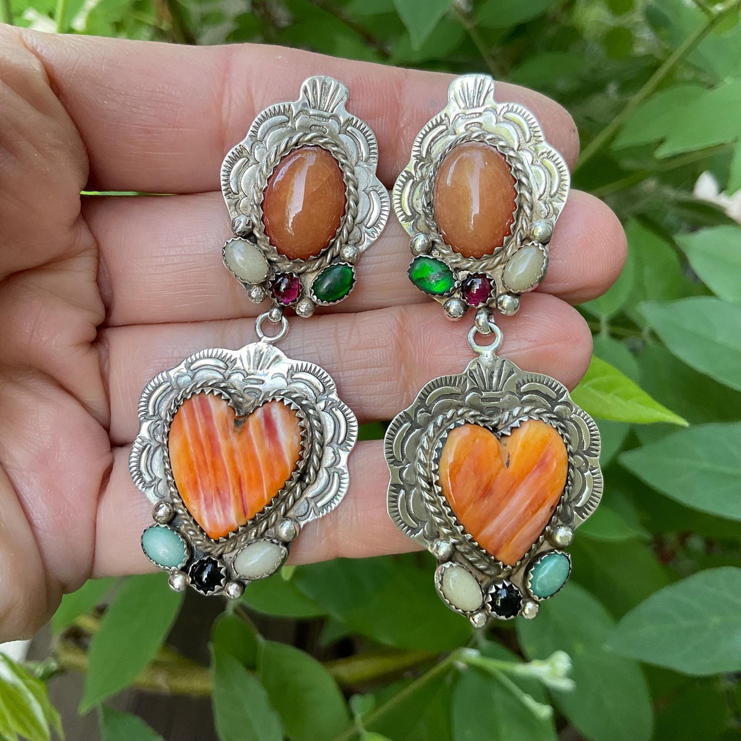 Sterling Silver Spiny oyster  large heart earrings Colors Of Etnika