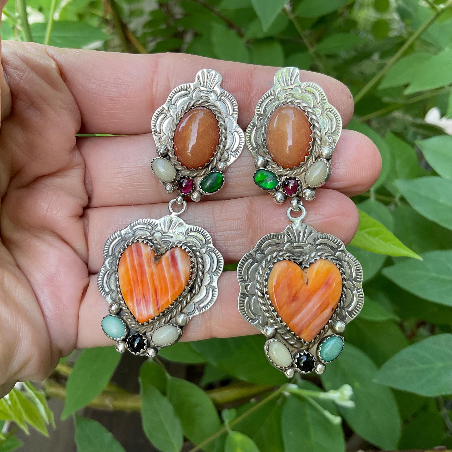 Sterling Silver Spiny oyster  large heart earrings Colors Of Etnika