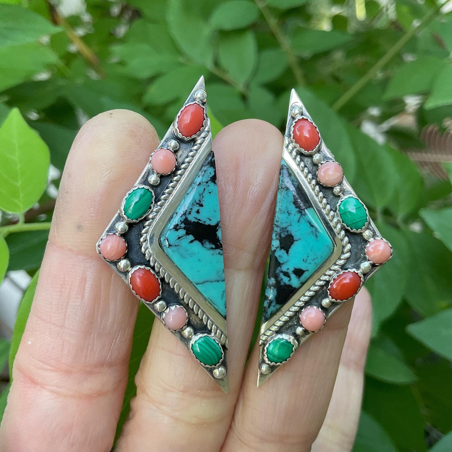 Sterling Silver coral modern turquoise post earrings Colors Of Etnika