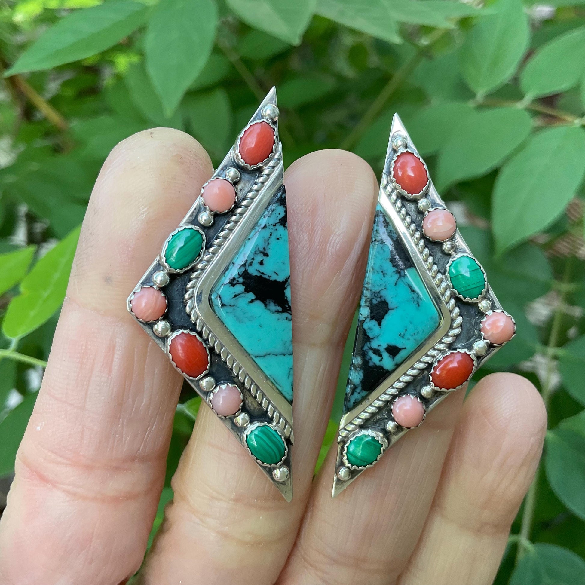 Sterling Silver coral modern turquoise post earrings Colors Of Etnika
