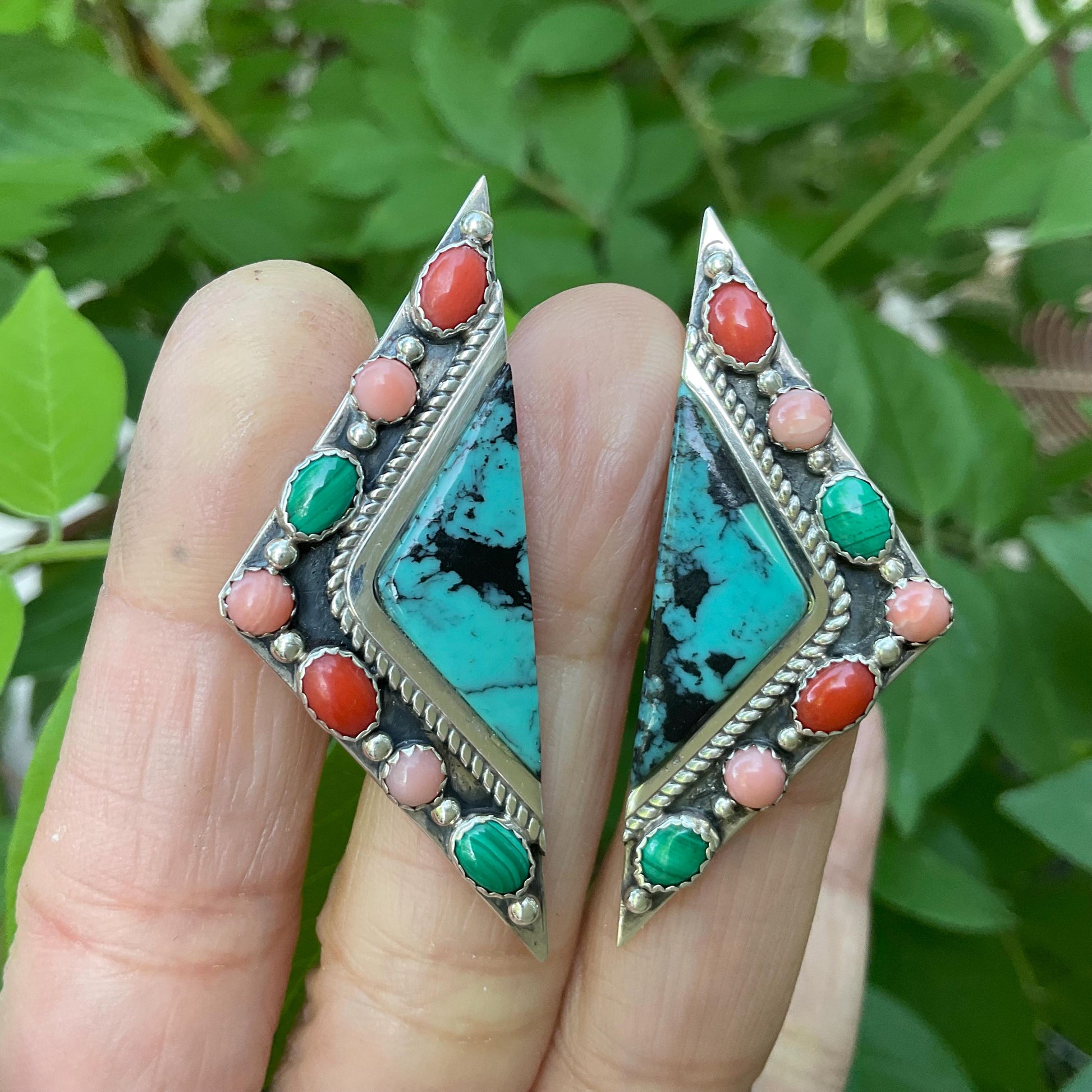 Sterling Silver coral modern turquoise post earrings Colors Of Etnika