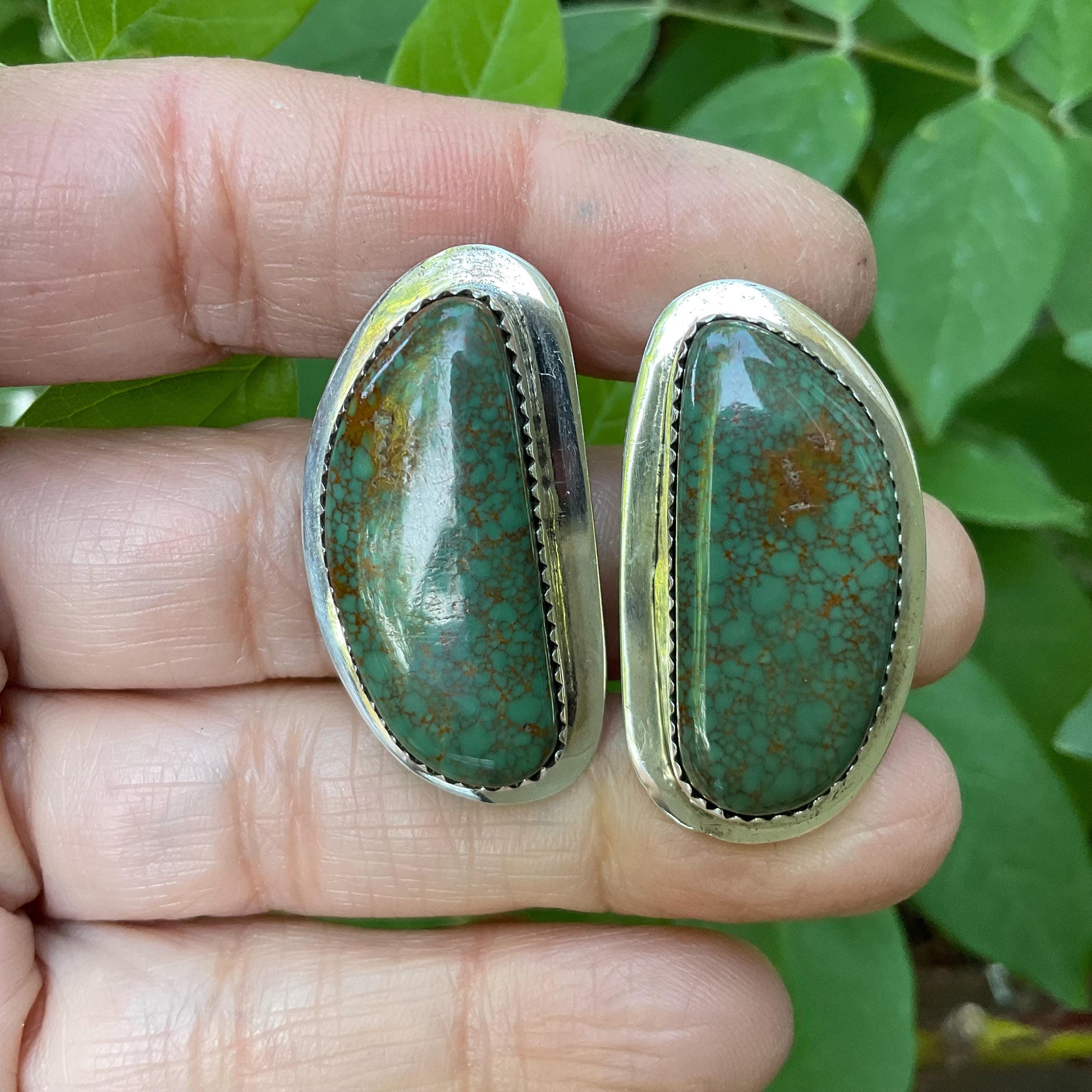 Sterling Silver green turquoise vintage post earrings Colors Of Etnika