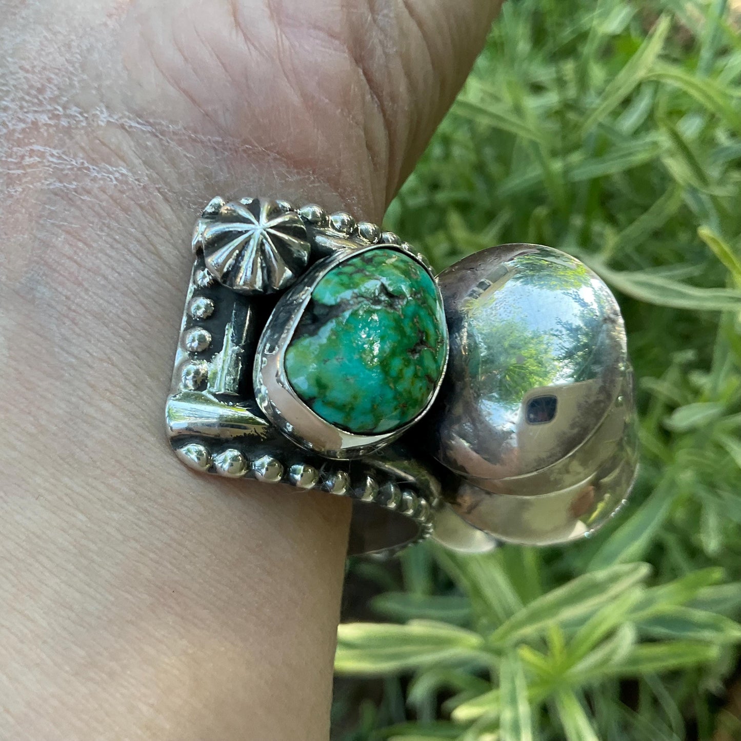 Sterling silver turquoise bench bead cuff bracelet Colors Of Etnika
