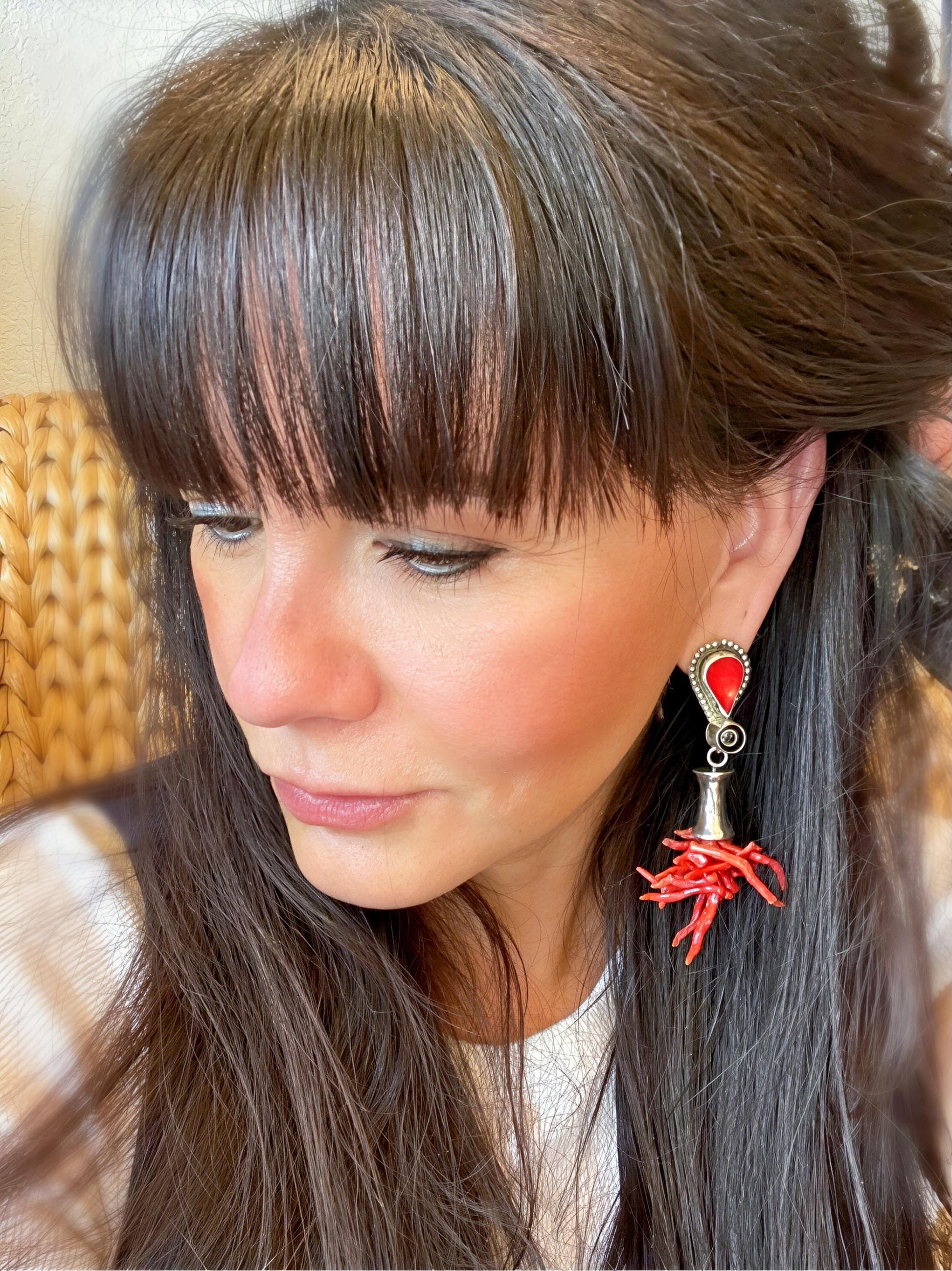 Sterling Silver etnika statement coral long earrings Colors Of Etnika