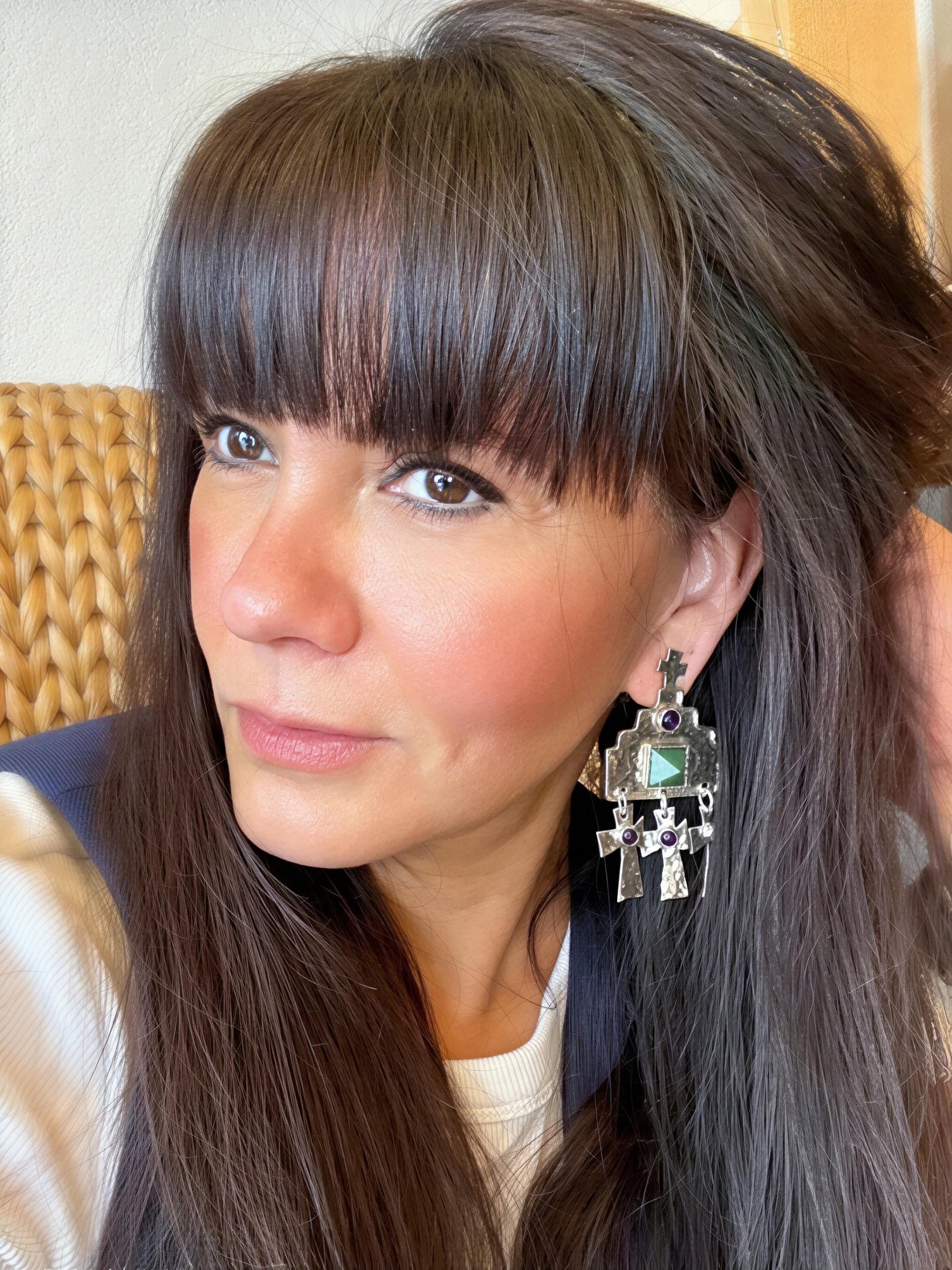 Sterling Silver oversized cross dangle earrings Colors Of Etnika