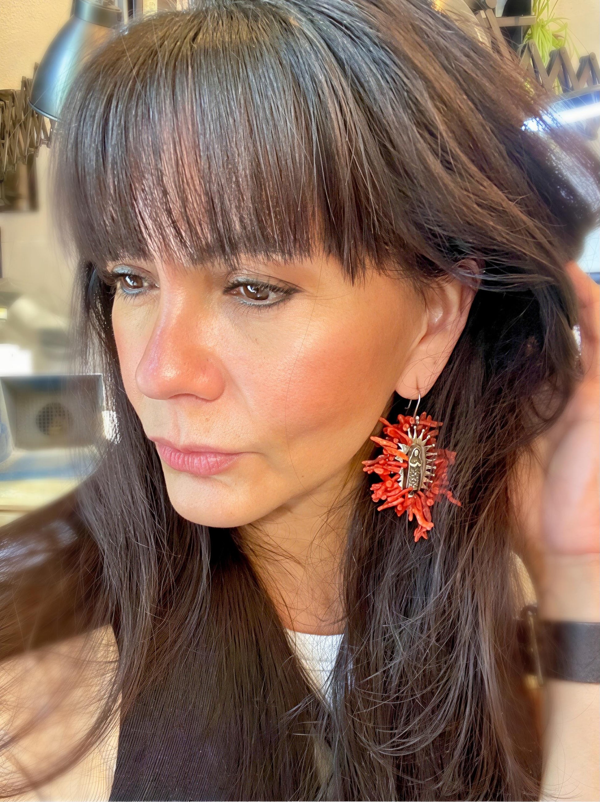 Sterling Silver madonna coral earrings Colors Of Etnika