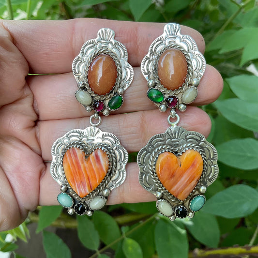 Sterling Silver Spiny oyster  large heart earrings