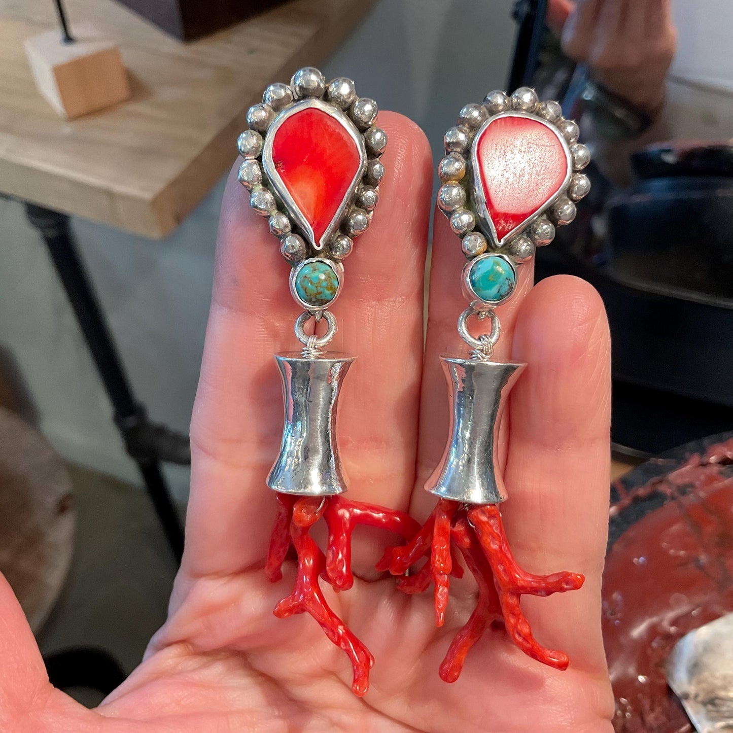 Sterling Silver etnika statement coral turquoise long earrings Colors Of Etnika