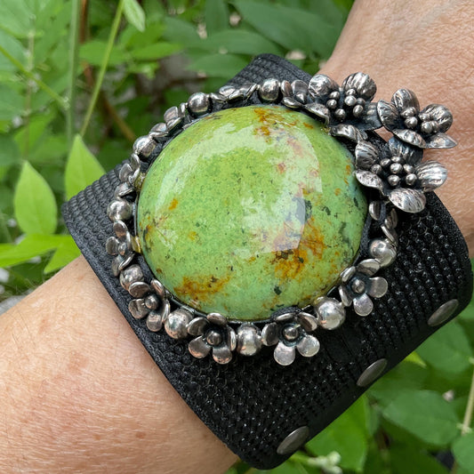 sterling silver turquoise upcycle leather bracelet cuff