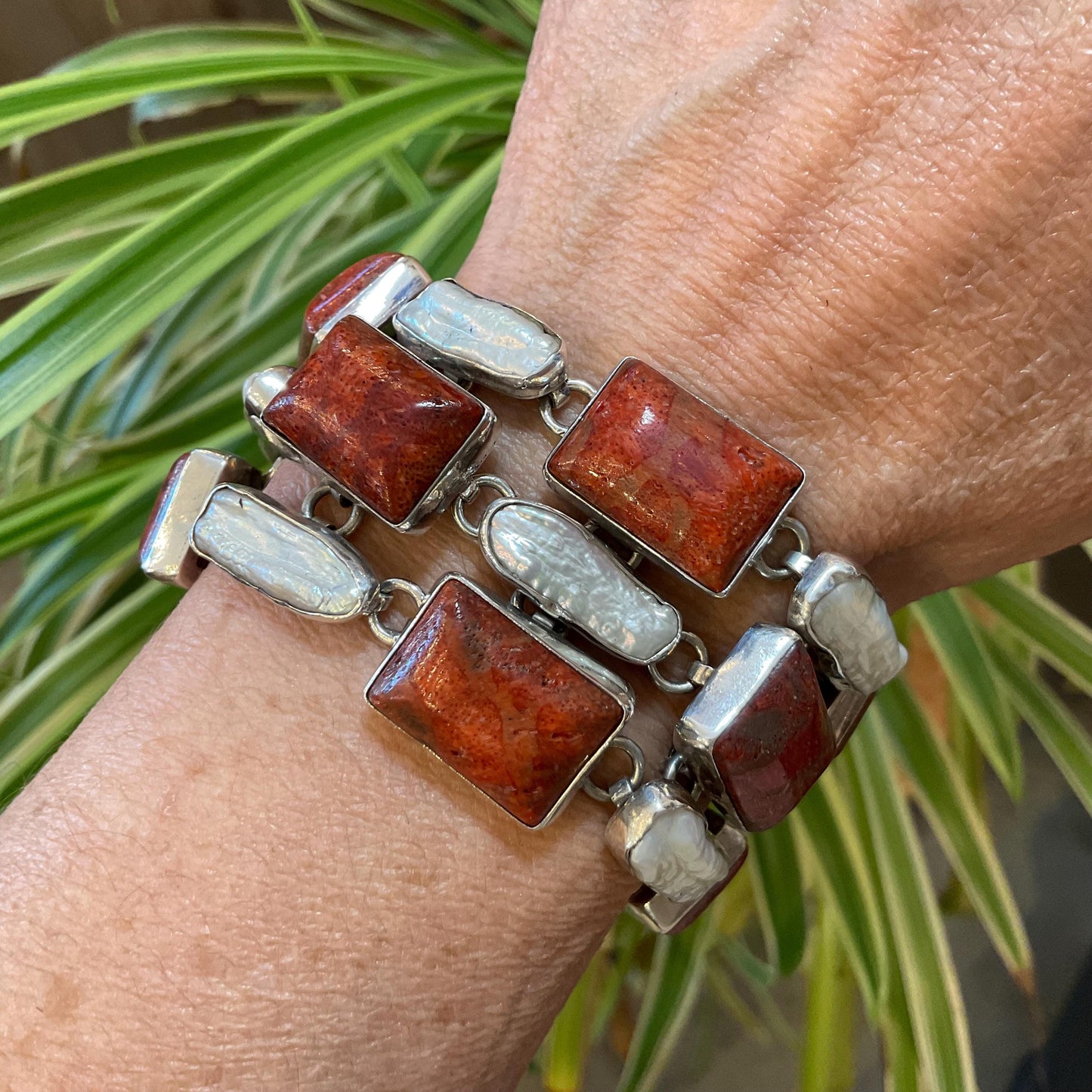 sterling silver statement natural pearl coral Bracelet Colors Of Etnika
