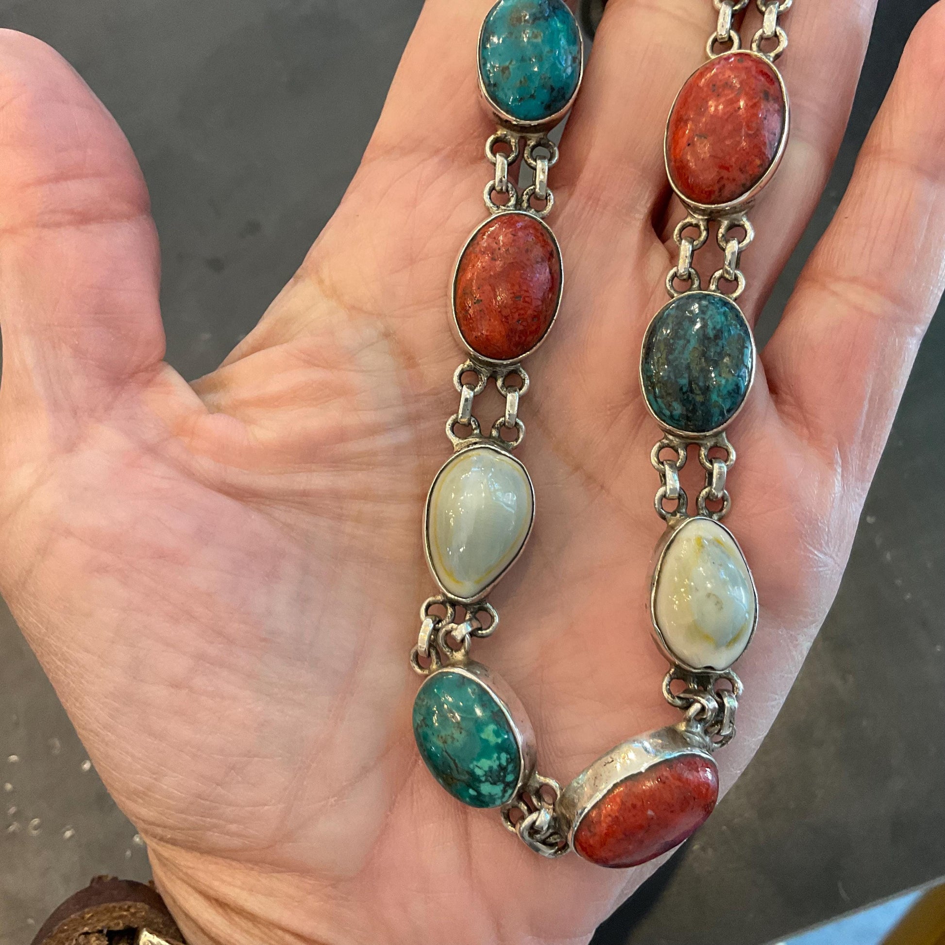 Sterling Silver Turquoise red coral Statement Necklace Colors Of Etnika