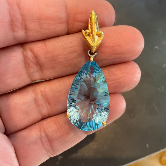 Sterling silver large blue topaz pear shape pendant for necklace