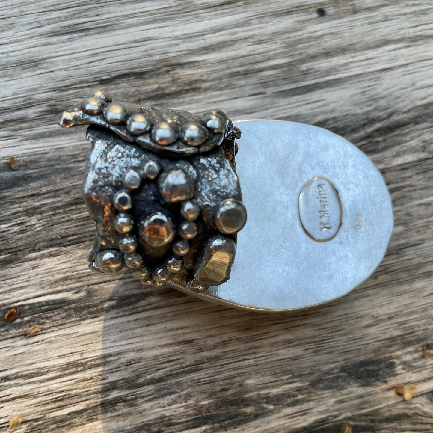 sterling silver brutalist amber Statement ring cuff 7-9 Colors Of Etnika