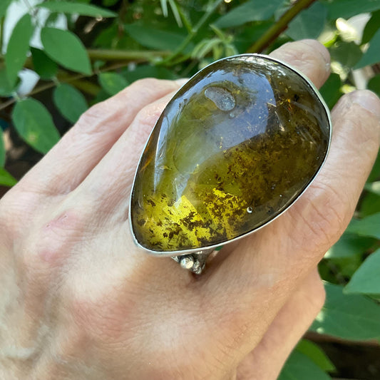 sterling silver brutalist amber Statement ring cuff 7-9