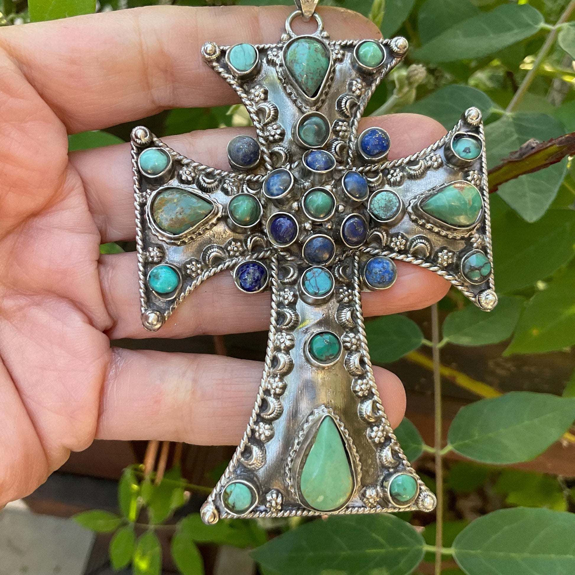 sterling silver turquoise lapis lazuli cross Pendant Colors Of Etnika