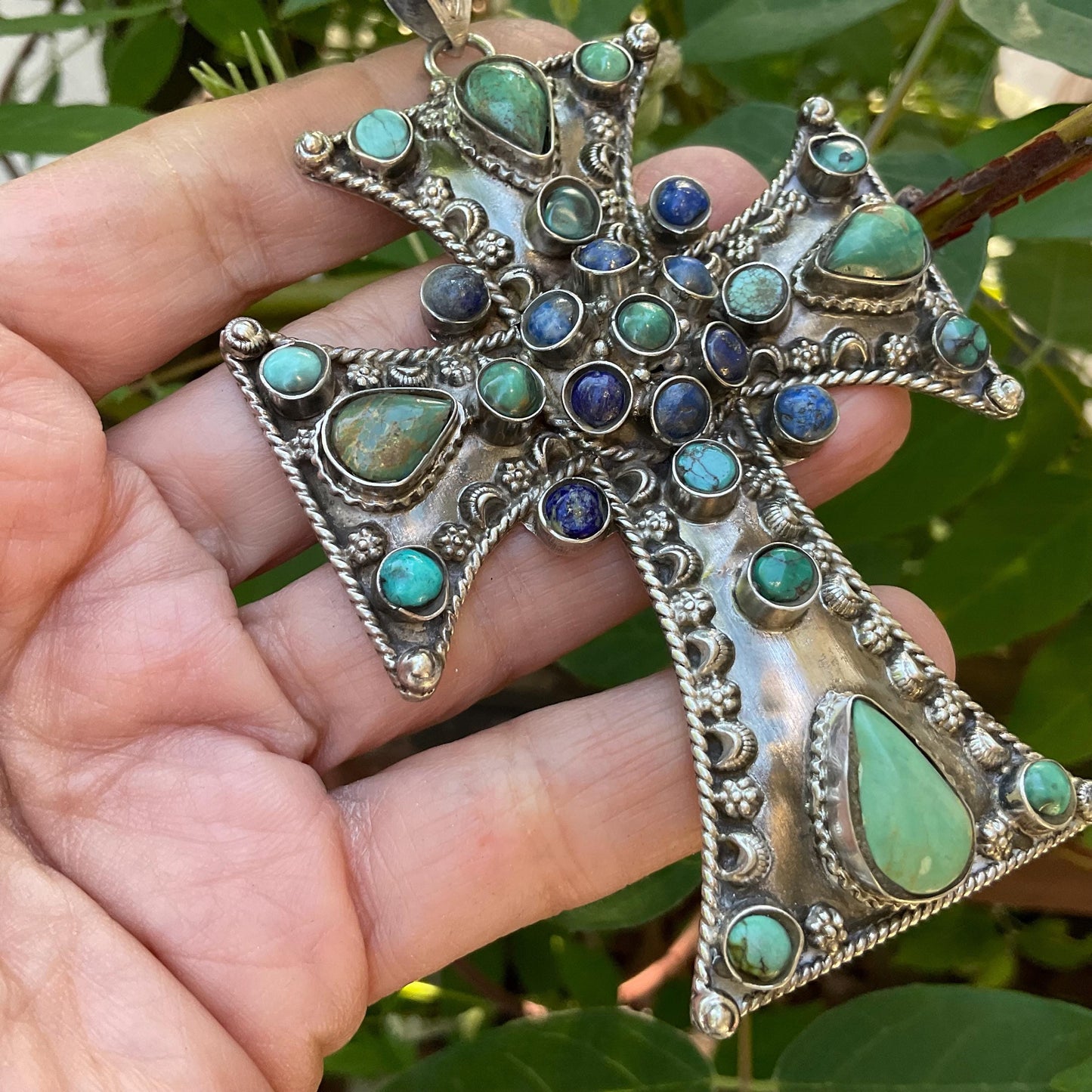 sterling silver turquoise lapis lazuli cross Pendant Colors Of Etnika