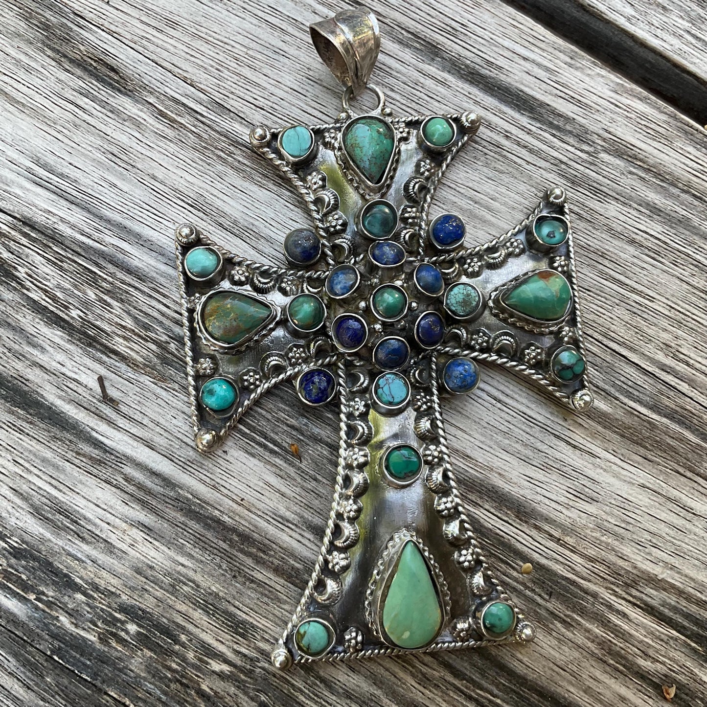 sterling silver turquoise lapis lazuli cross Pendant Colors Of Etnika