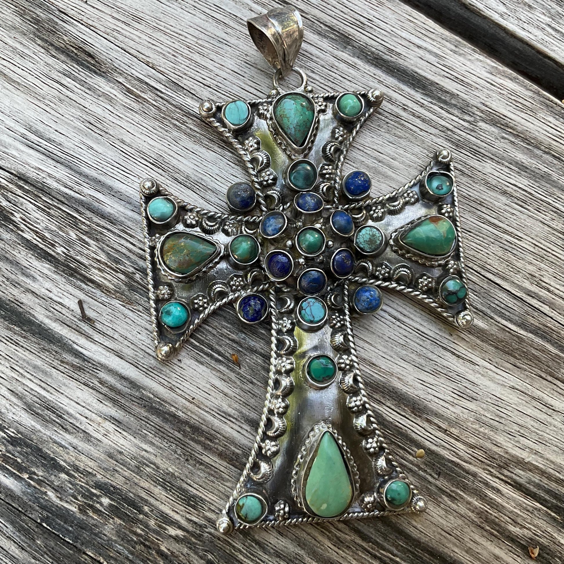 sterling silver turquoise lapis lazuli cross Pendant Colors Of Etnika