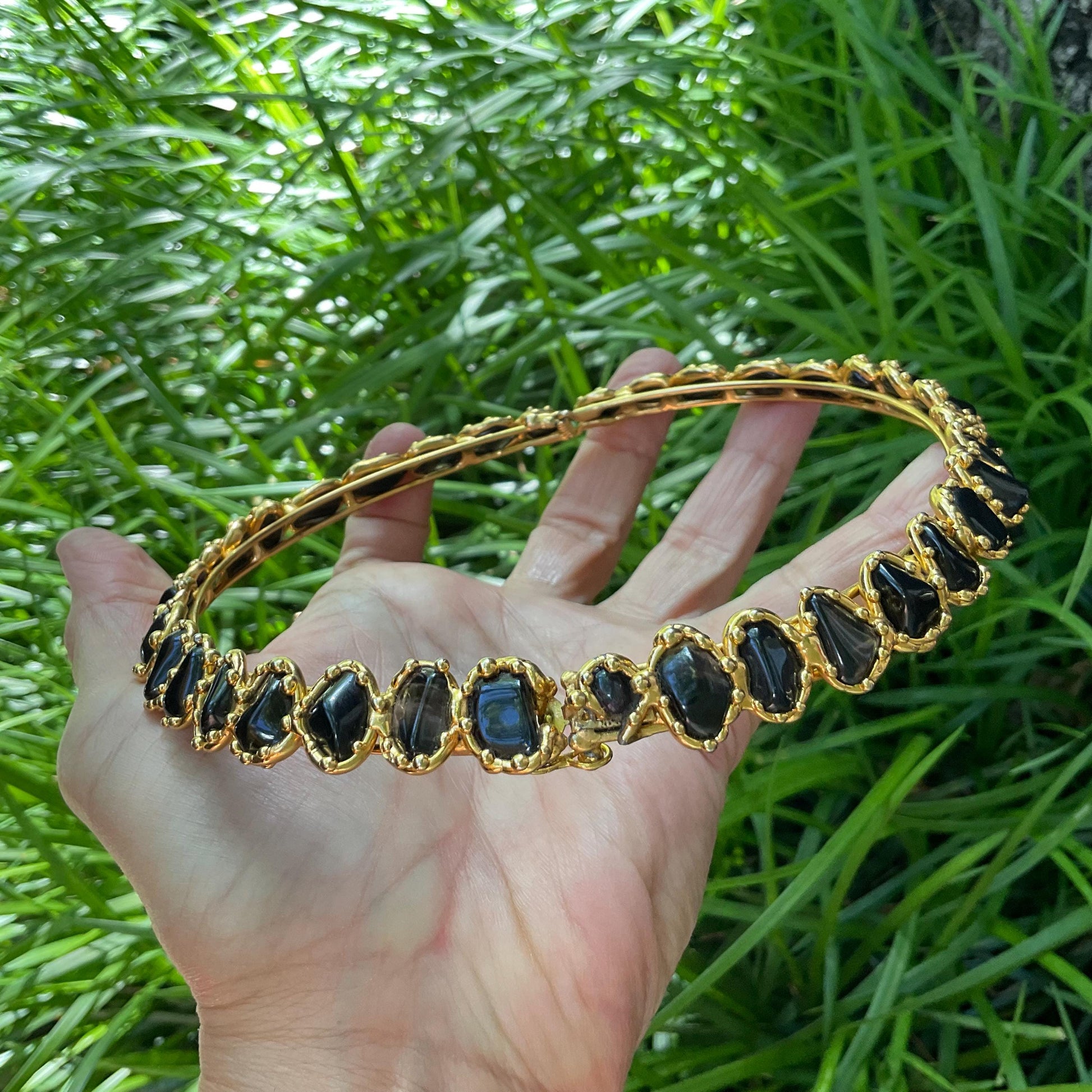 Sterling silver gold plated black jasper collar choker necklace Colors Of Etnika