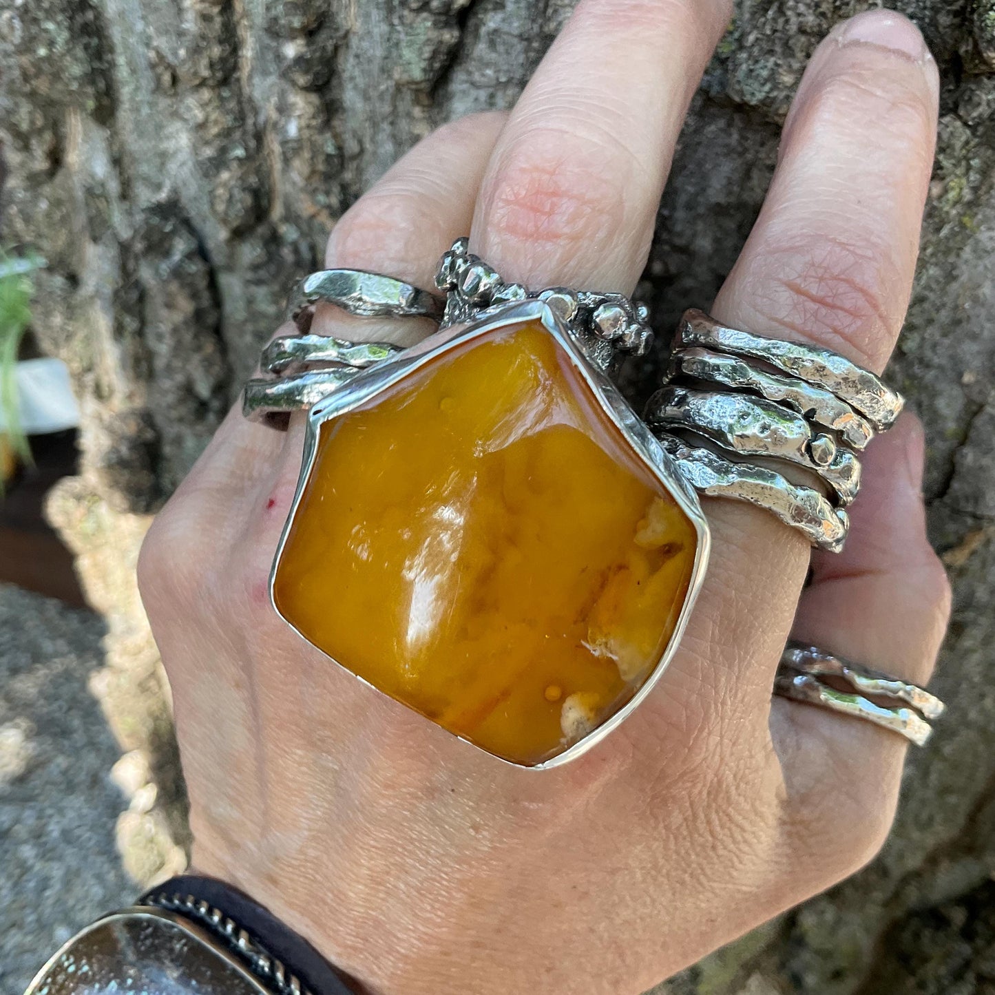 sterling silver butterscotch Baltic amber cuff ring 7.5-9 Colors Of Etnika