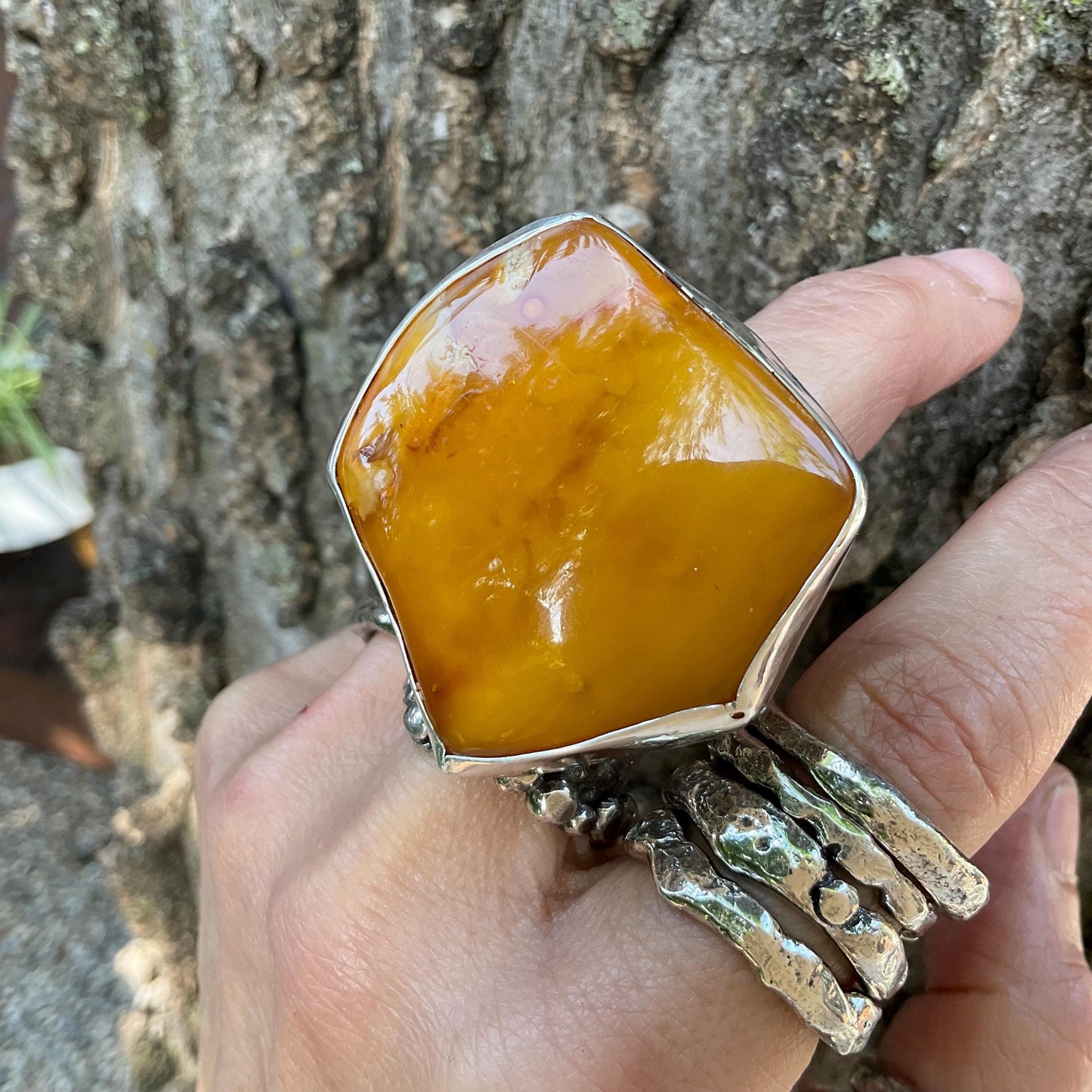 sterling silver butterscotch Baltic amber cuff ring 7.5-9 Colors Of Etnika