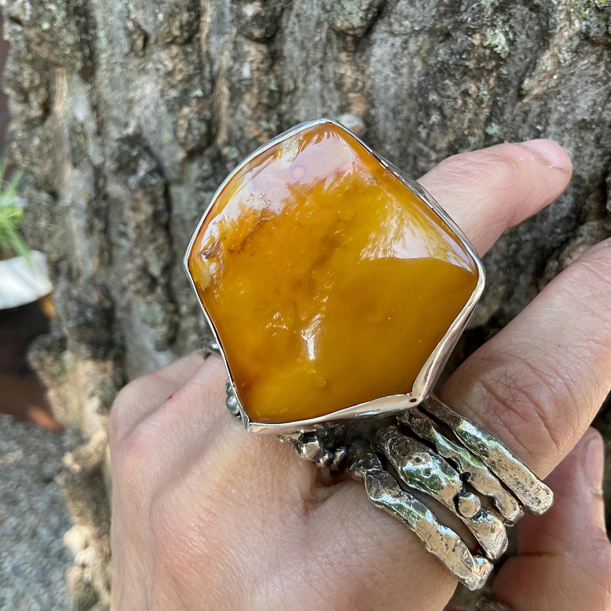 sterling silver butterscotch Baltic amber cuff ring 7.5-9 Colors Of Etnika