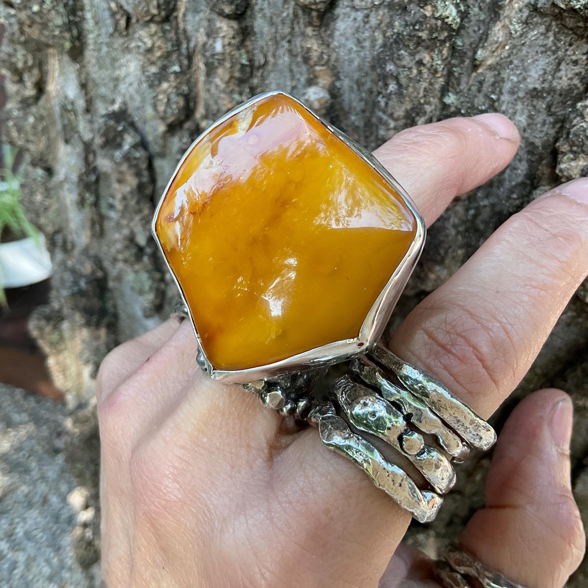 sterling silver butterscotch Baltic amber cuff ring 7.5-9 Colors Of Etnika