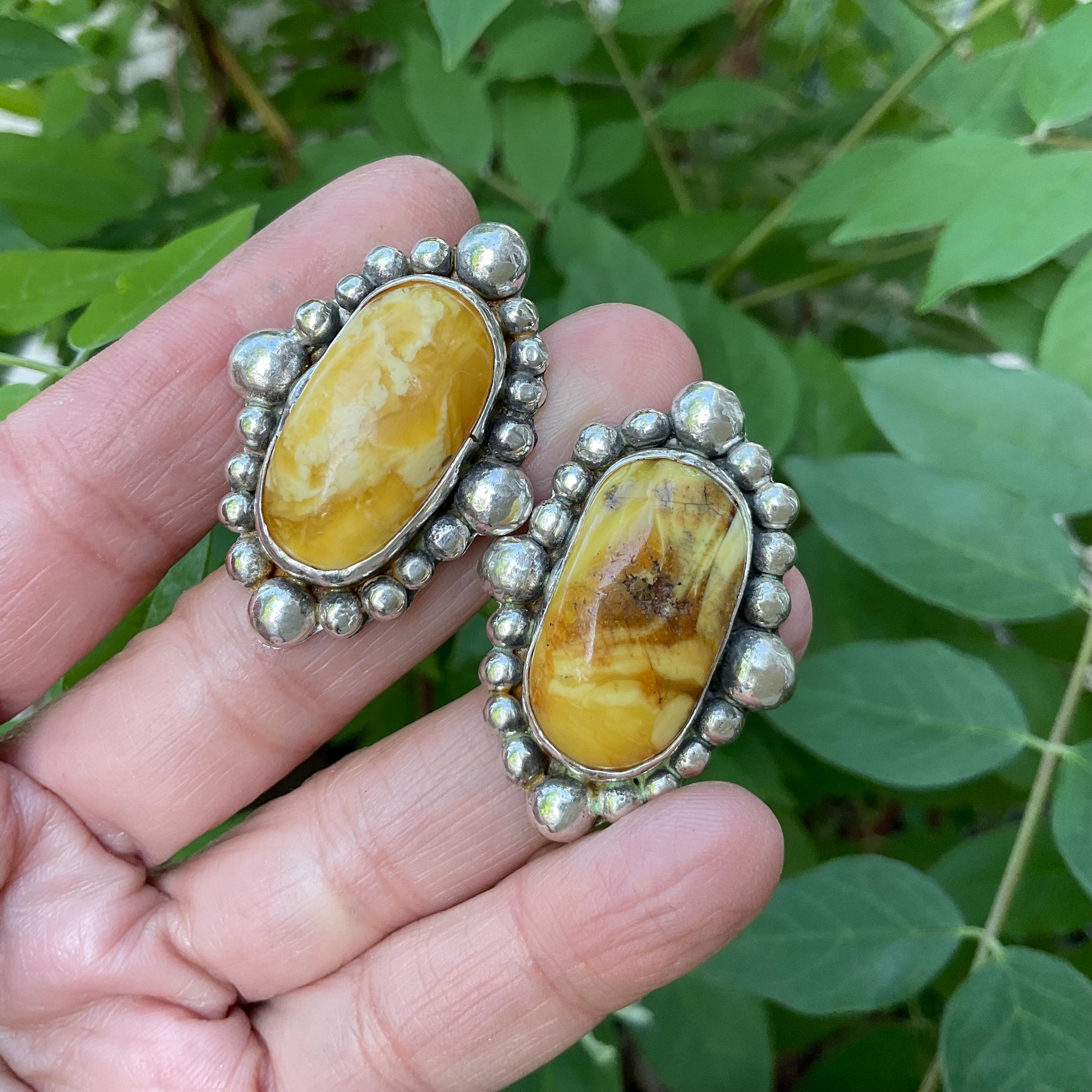 Sterling silver butterscotch yellow Amber statement earrings Colors Of Etnika
