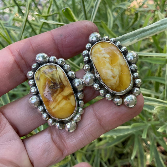 Sterling silver butterscotch yellow Amber statement earrings