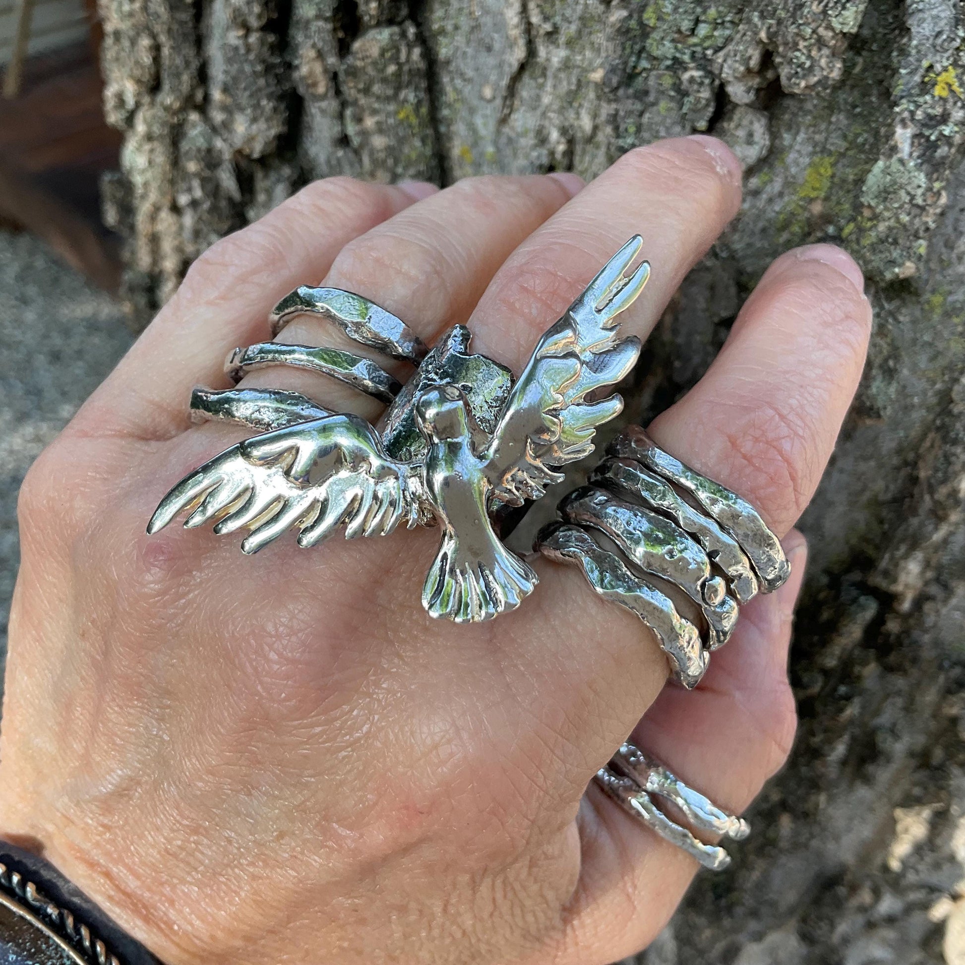 Sterling Statement dove of peace wings cuff ring 7-9 Colors Of Etnika