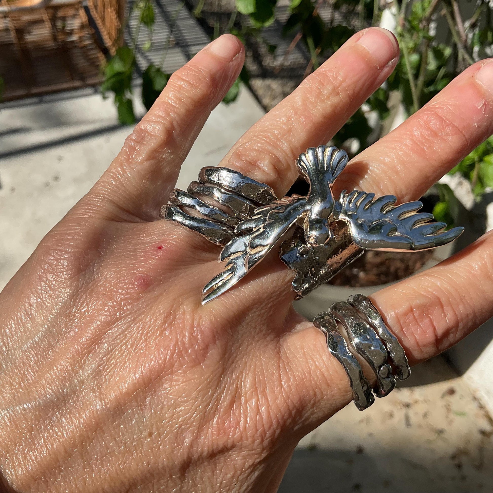 Sterling Statement dove of peace wings cuff ring 7-9 Colors Of Etnika