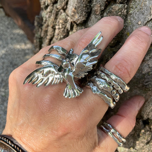 Sterling Statement dove of peace wings cuff ring 7-9