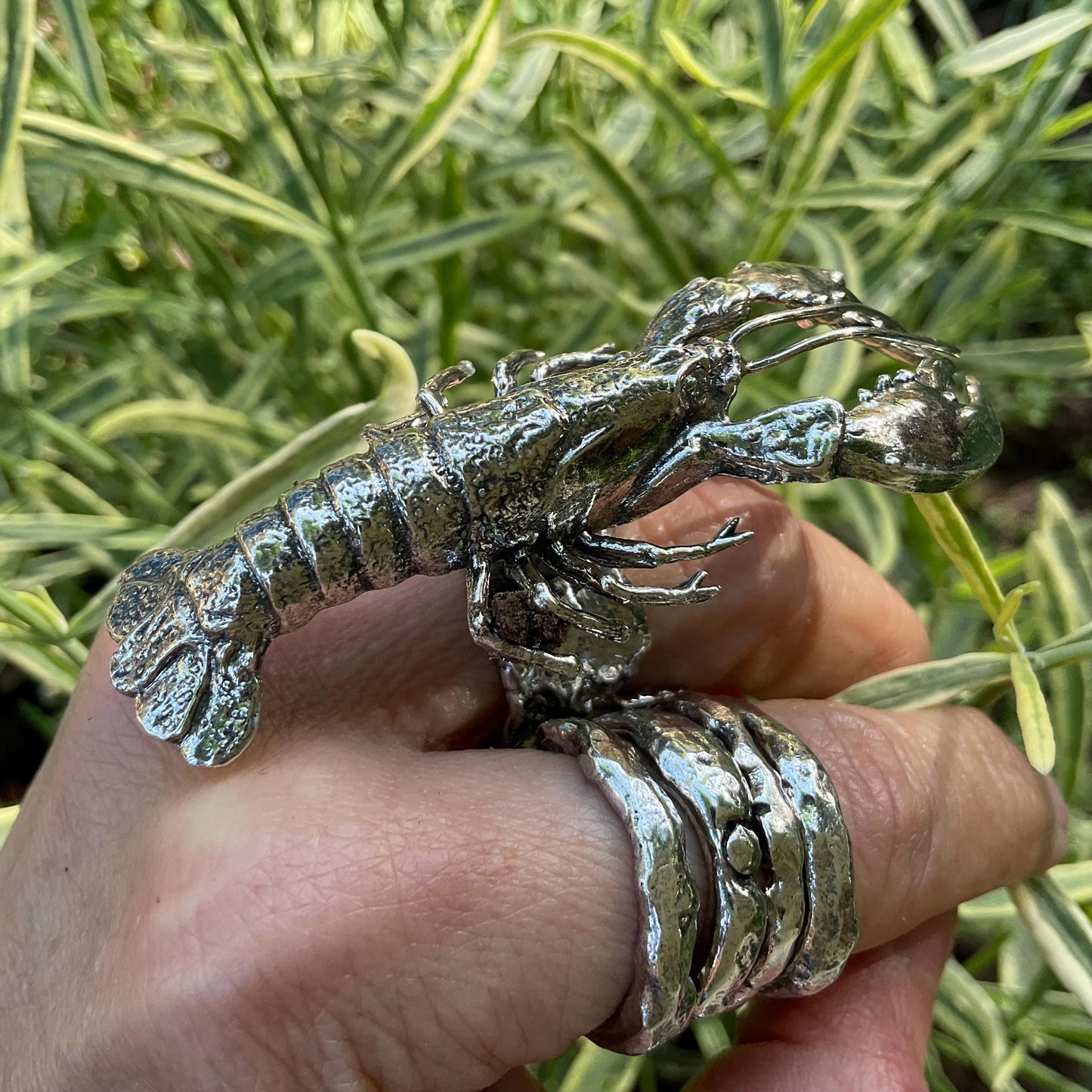 Sterling Statement massive lobster adjustable cuff ring Colors Of Etnika