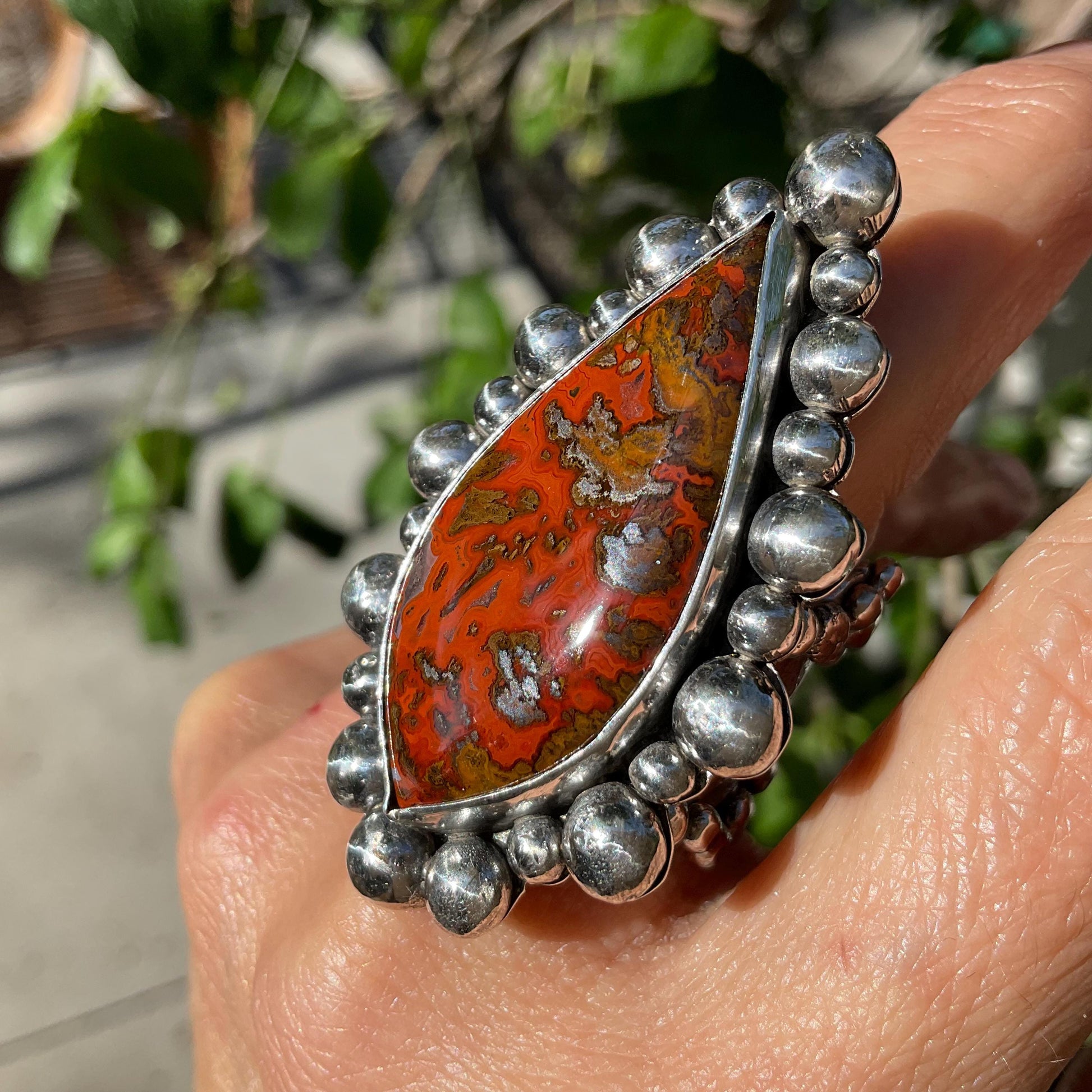 Sterling Statement Moroccan seam red agate cuff ring 7-9 Colors Of Etnika