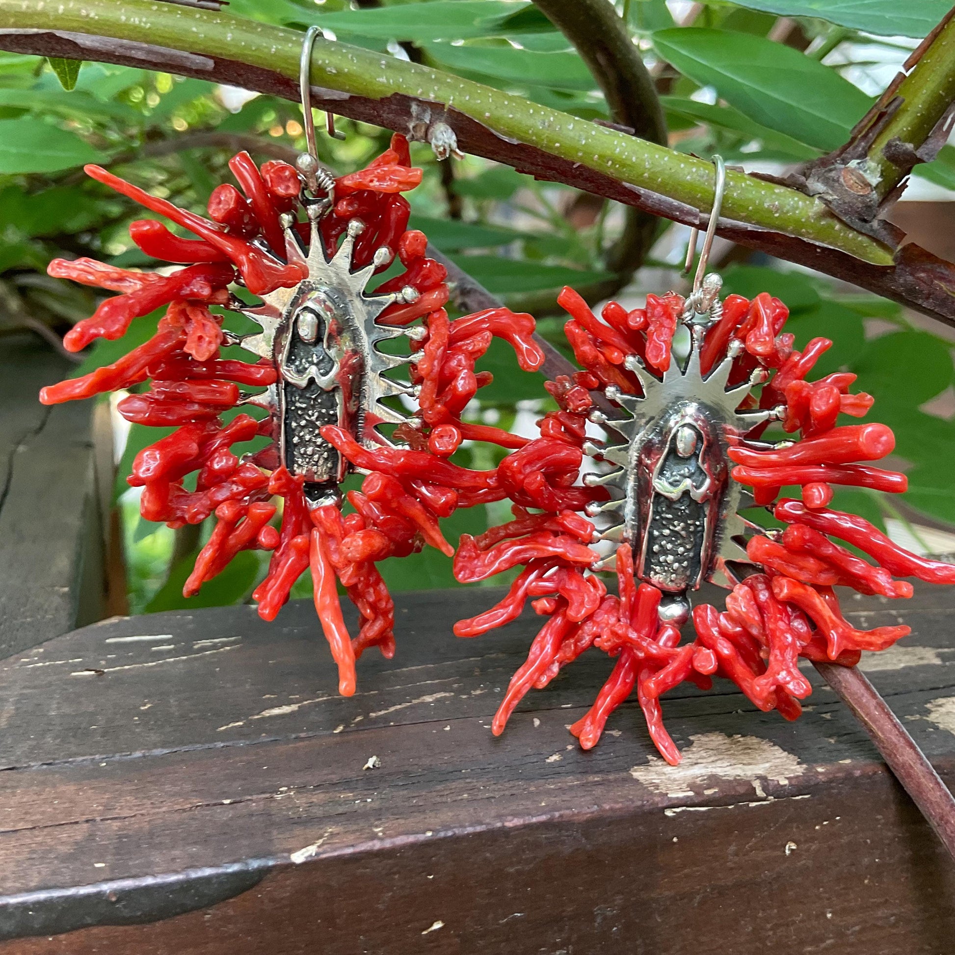 Sterling Silver madonna coral earrings Colors Of Etnika