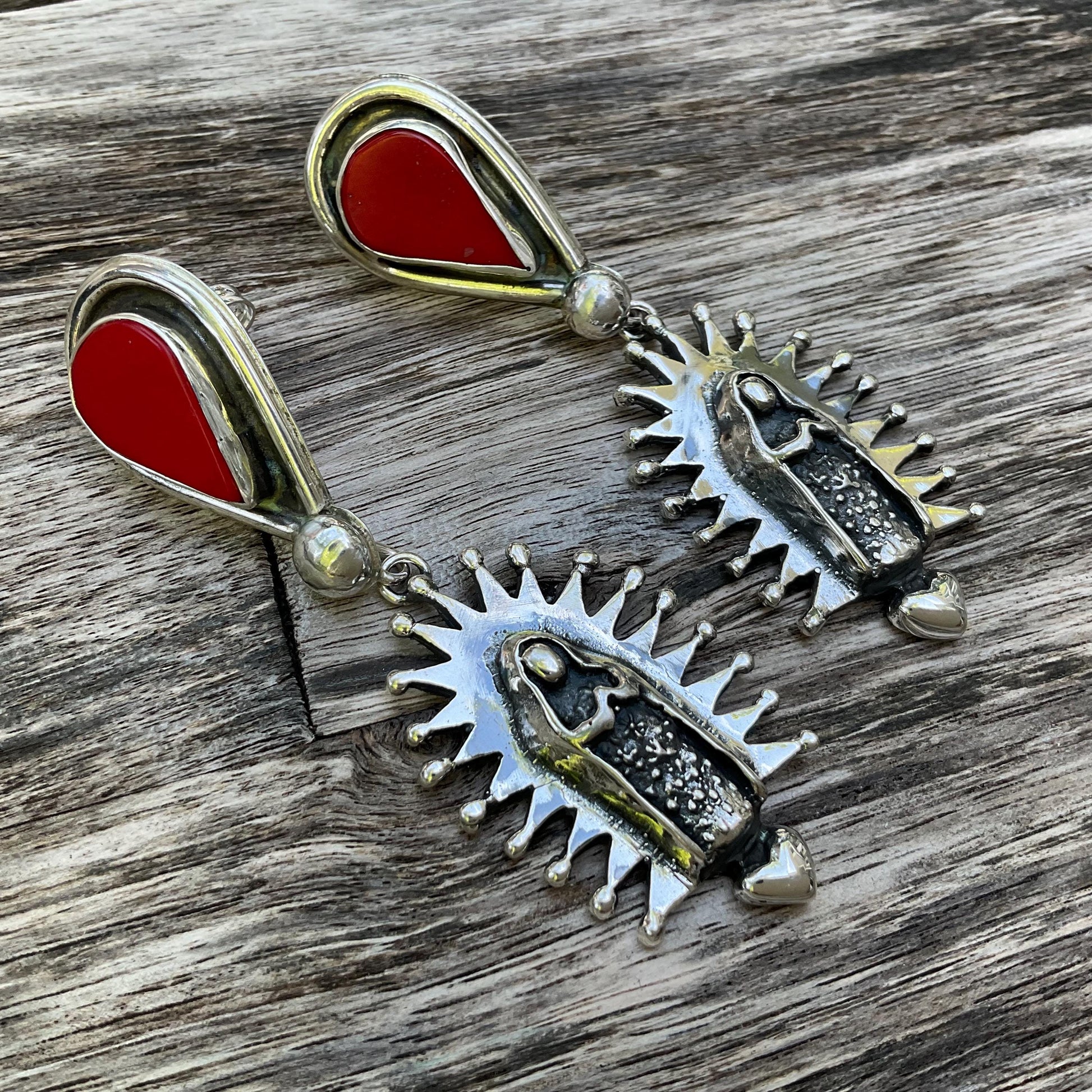 Sterling Silver madonna coral statement earrings Colors Of Etnika