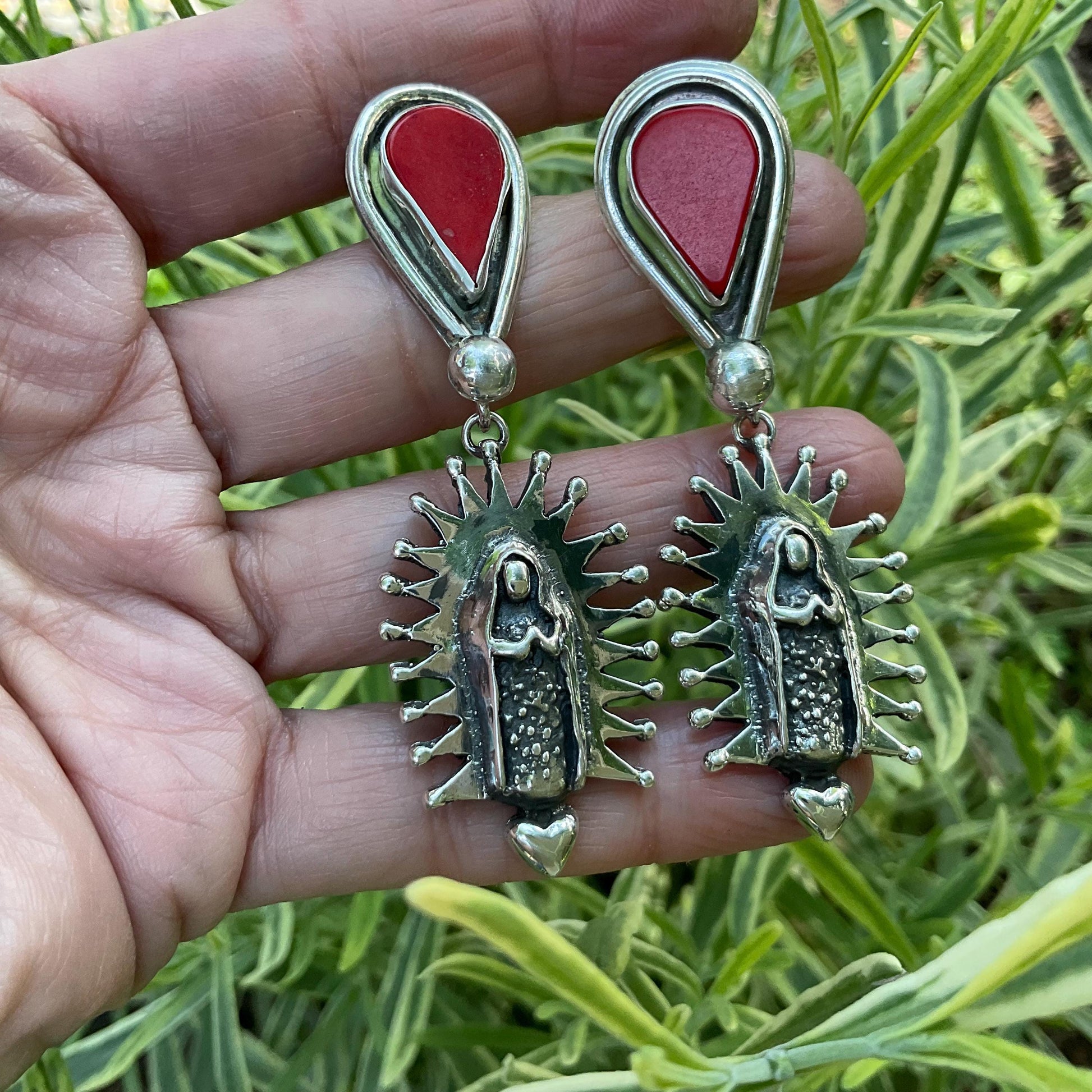 Sterling Silver madonna coral statement earrings Colors Of Etnika