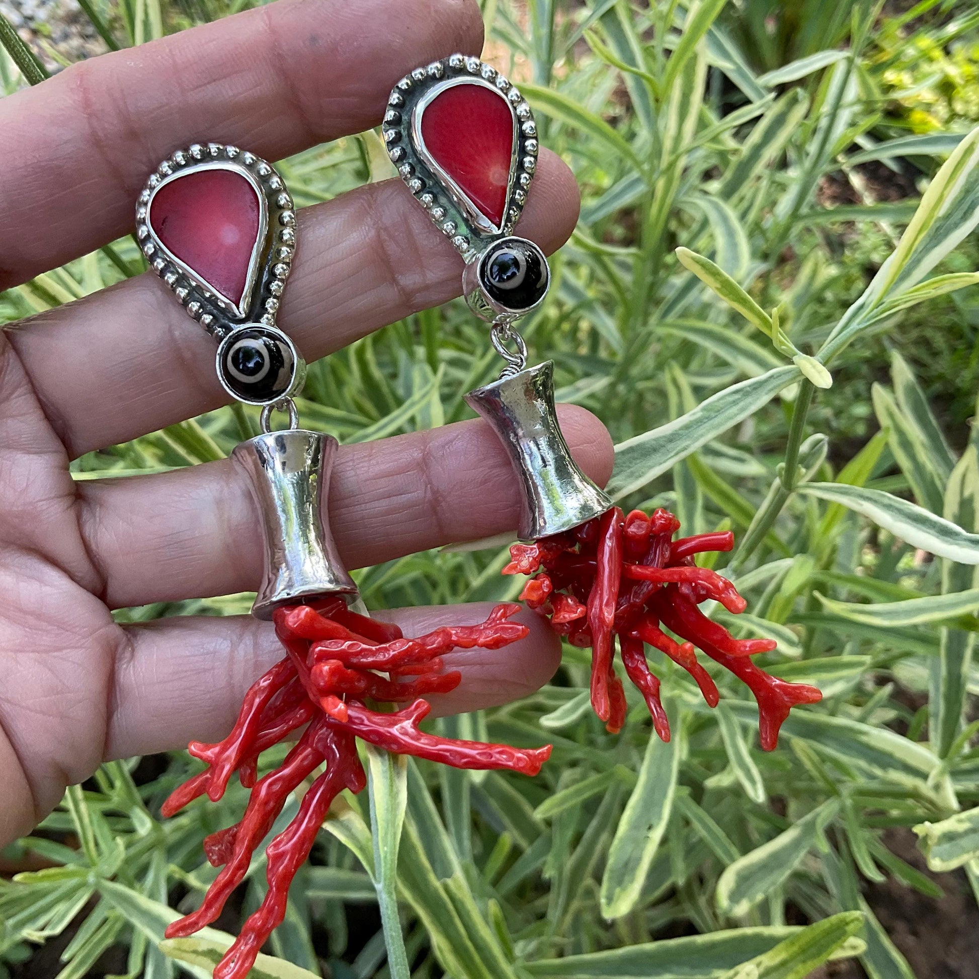 Sterling Silver etnika statement coral long earrings Colors Of Etnika