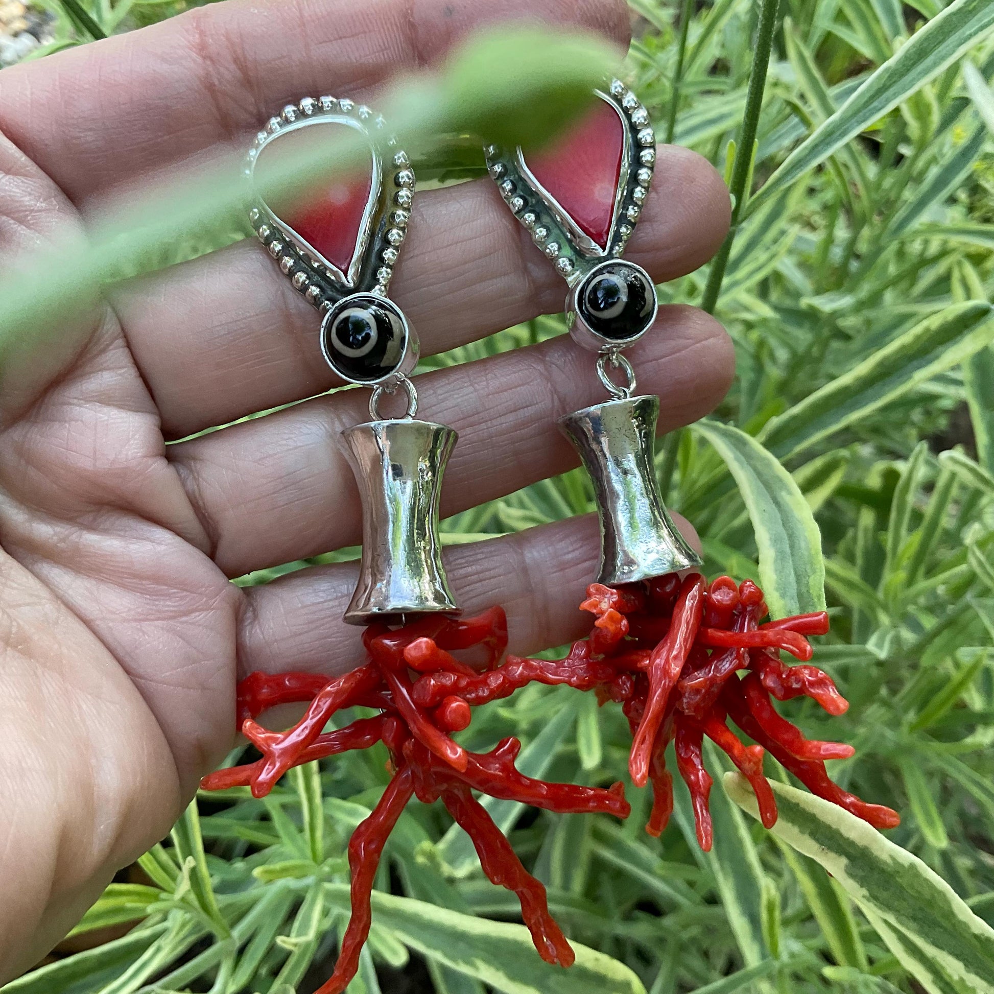 Sterling Silver etnika statement coral long earrings Colors Of Etnika