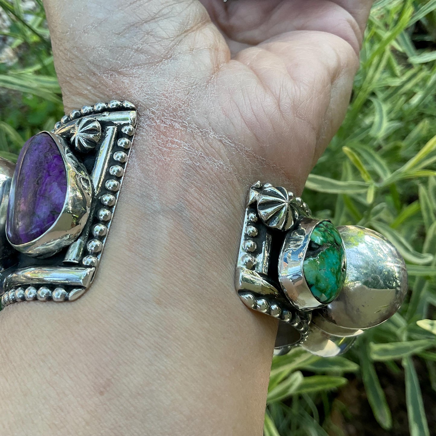 Sterling silver turquoise bench bead cuff bracelet Colors Of Etnika