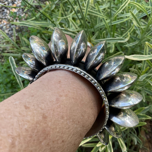 Sterling silver turquoise bench bead cuff bracelet