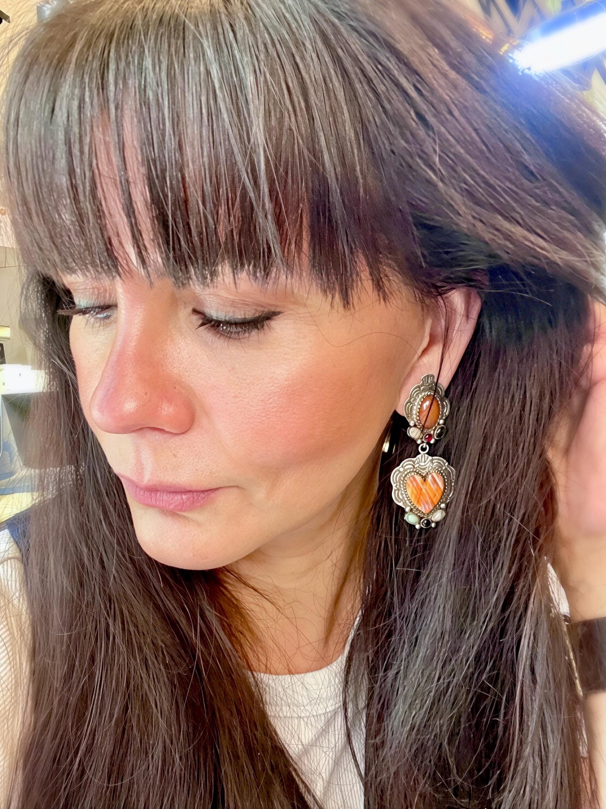 Sterling Silver Spiny oyster  large heart earrings Colors Of Etnika