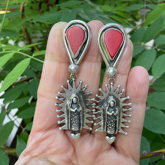 Sterling Silver madonna coral statement earrings
