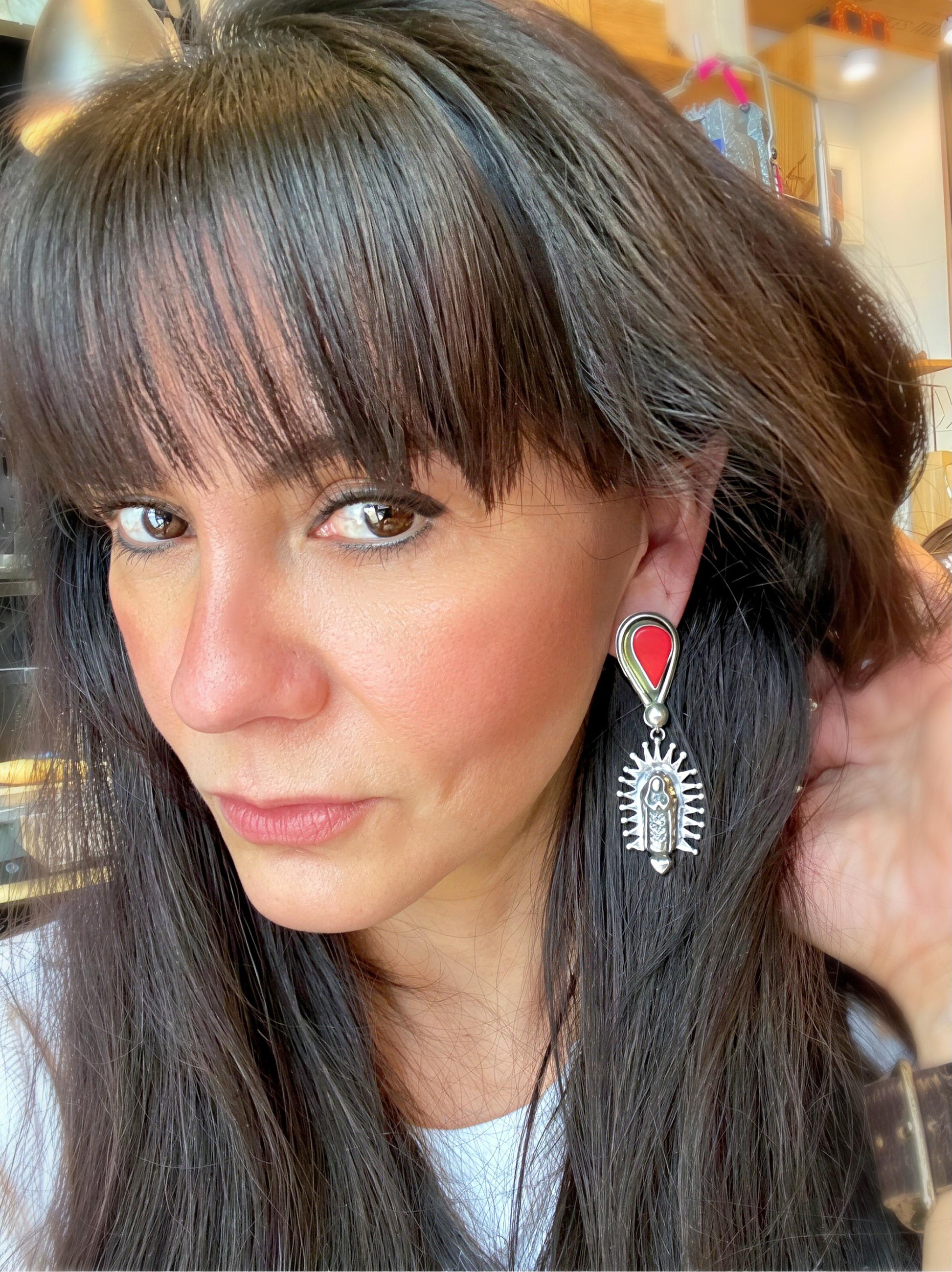 Sterling Silver madonna coral statement earrings Colors Of Etnika