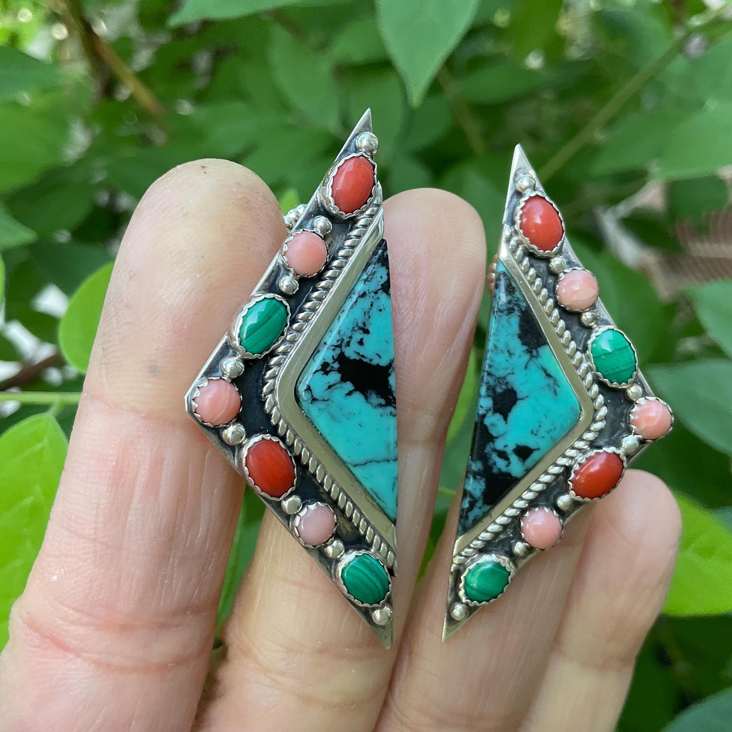 Sterling Silver coral modern turquoise post earrings Colors Of Etnika