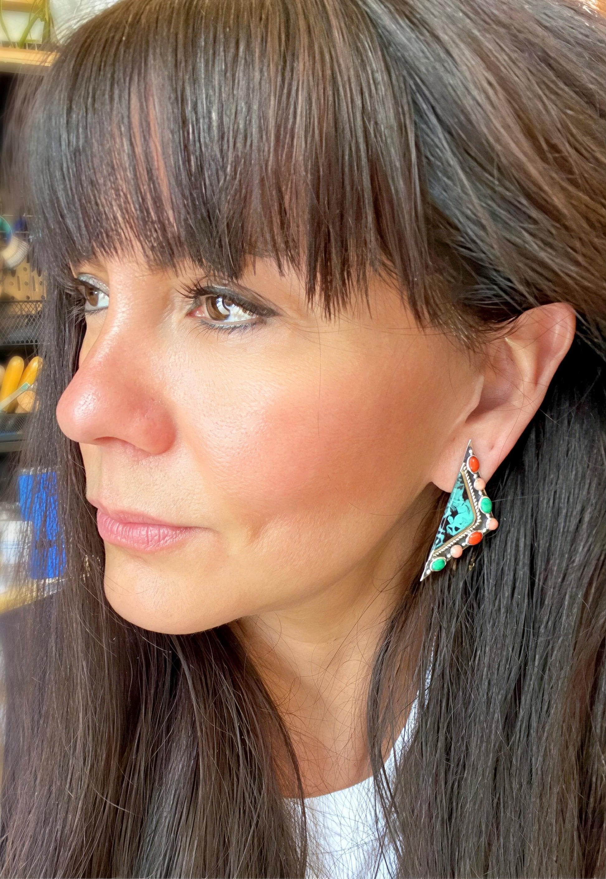 Sterling Silver coral modern turquoise post earrings Colors Of Etnika