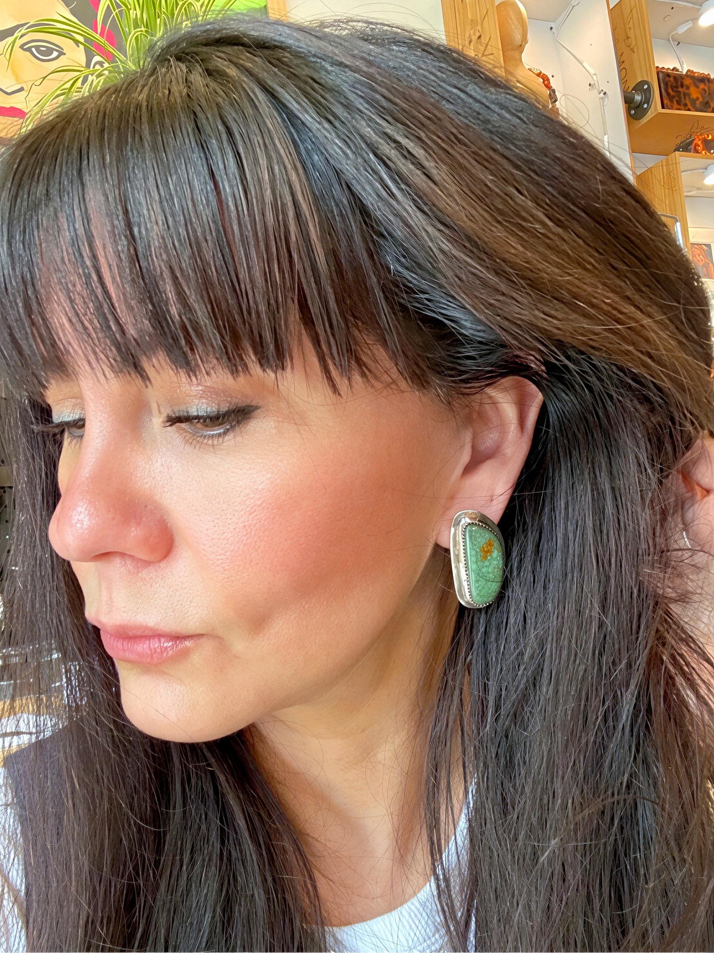 Sterling Silver green turquoise vintage post earrings Colors Of Etnika