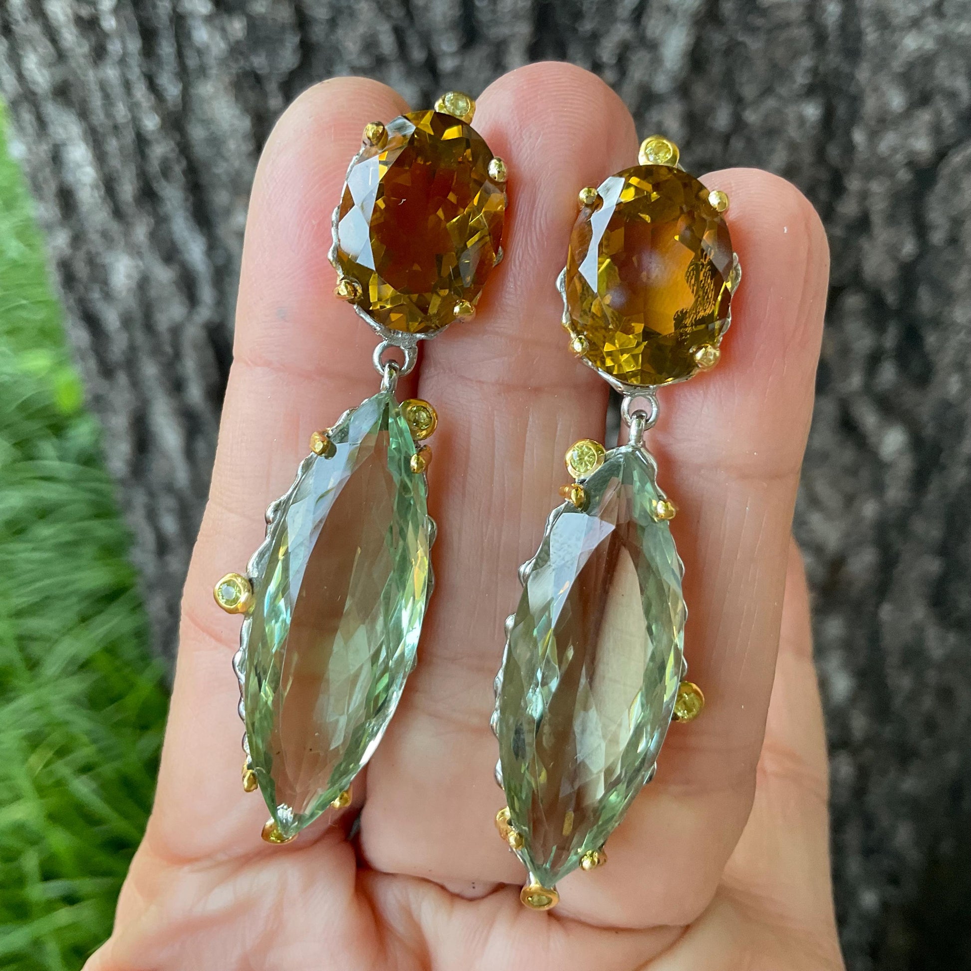 Sterling silver Marquis green amethyst citrine earrings Colors Of Etnika
